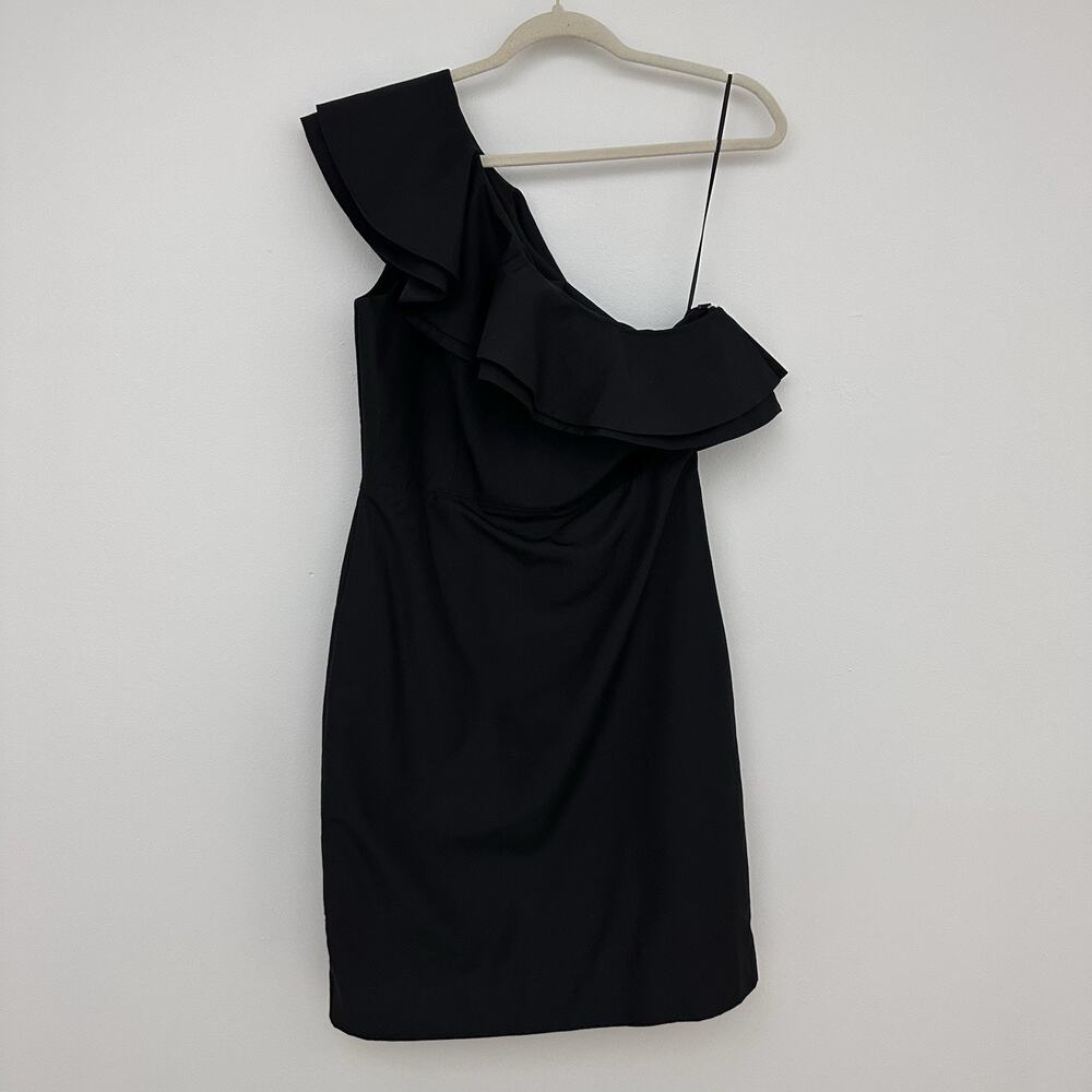 NEW J.Crew Womens 8 One Shoulder Ruffle Dress Black Faille Silk Blend Lined
